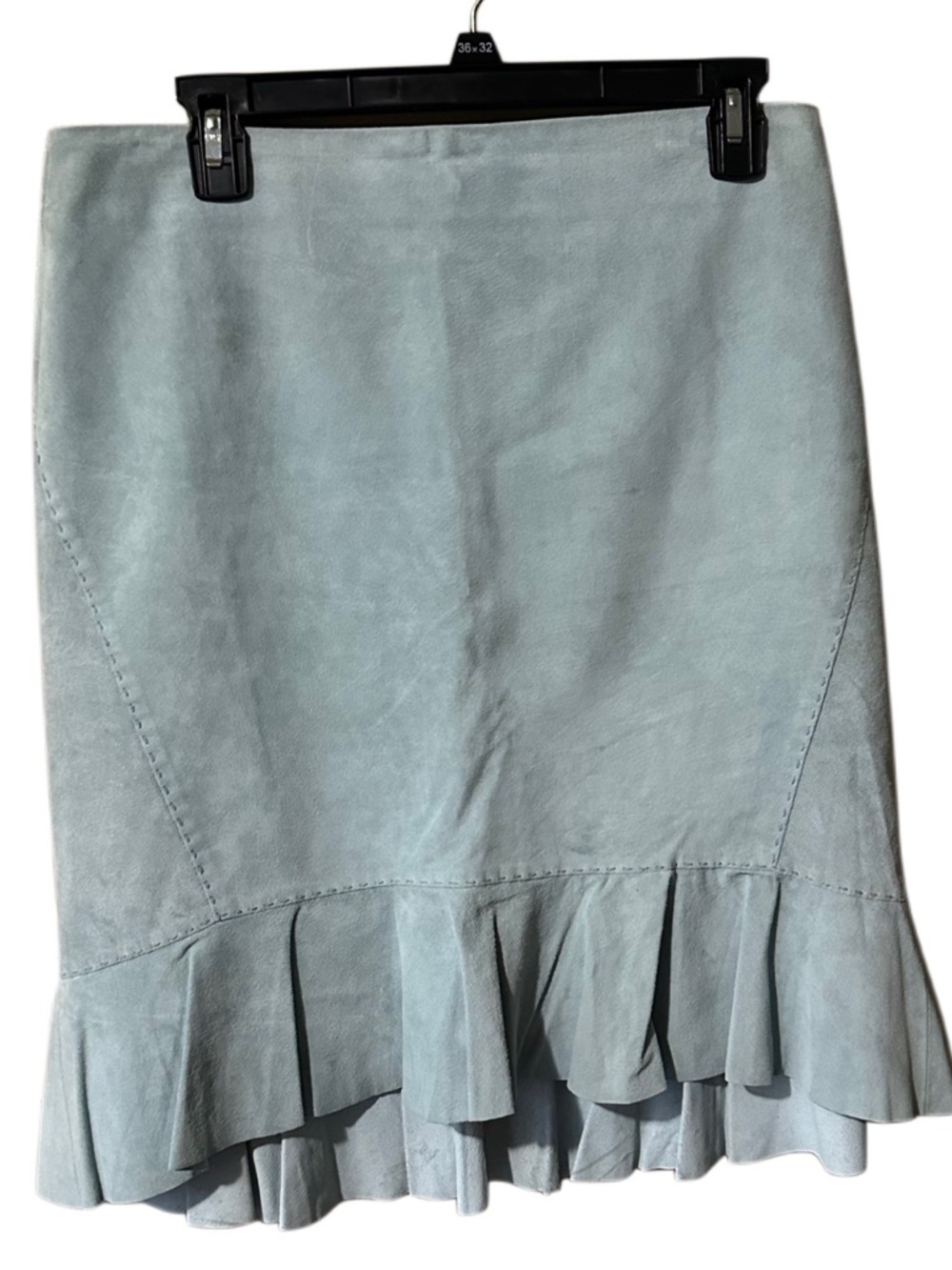 Ann Taylor LOFT Suede Skirt Size 8 Ruffle Hem Light Blue Leather